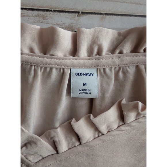 Old Navy Size Medium Womens Pink Ruffle Collar V Neck Long Sleeve Blouse‎ - Picture 2 of 8